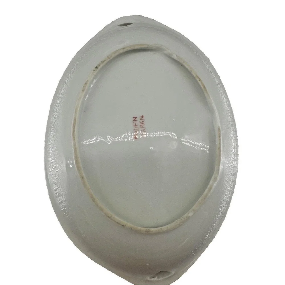 Vintage Made in Japan Hand Painted Floral Lusterware Porcelain Trinket Dish 7in‎